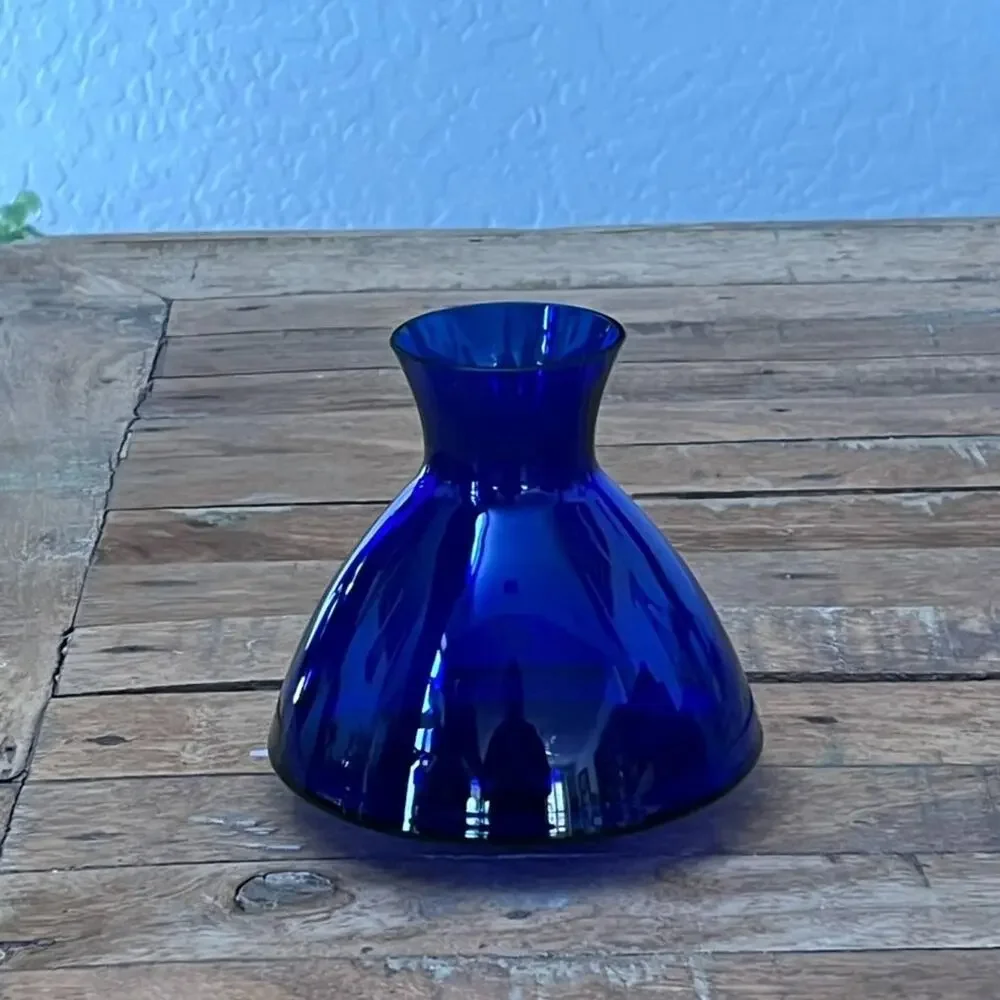 Vintage Cobalt Blue Hand Blown Glass Vase Flared Neck 5.5”